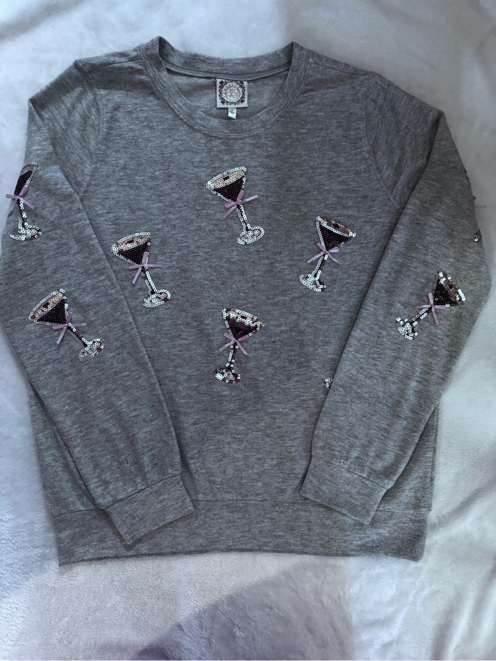 Gray Sequin Martini Glass Sweater - Women